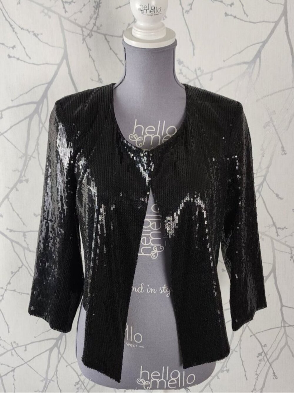 Be Beau Black Sequin Open Front Cropped Jacket